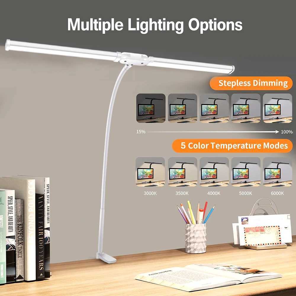 Double Head LED Clip Remote Control Desk Lamp Architect Table Lamp for Home Office Lighting 5 Color Modes and 5 Dimmable C250918