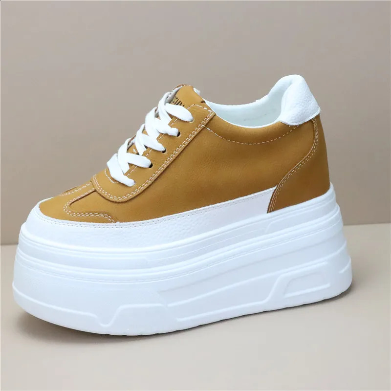 10cm 12CM Synthetic Genuine Leather White y ner Sneaker Women Autumn Spring Cowboy Platform Wedge High Shoes 250918
