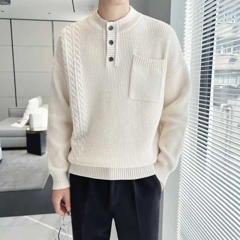 Knitwear with Pockets Mens Knit Sweater Solid Color Pullovers Male Loose Fit Top Long Sleeve Korean Style Clothing Deals 2024Z250918