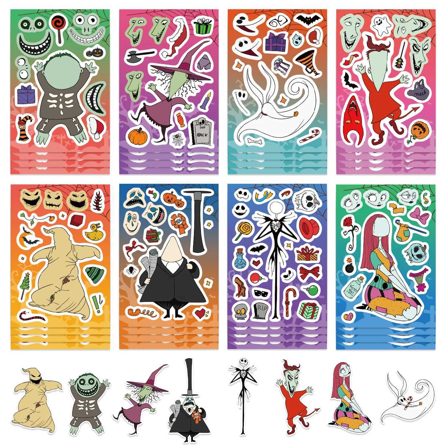 81624PCS Cartoon Halloween Horror Night Face Changing Collar DIY Phone Notebook Decoration Waterproof Stationery Sticker C250918