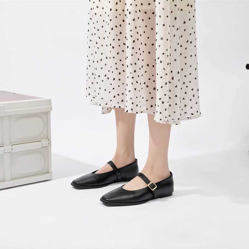 AIYUQI Mary Jane Shoes Female Genuine Leather 2025 New Snap Ballet Shoes Women Square Toe Flat Cowhide Ladies Shoes W250918
