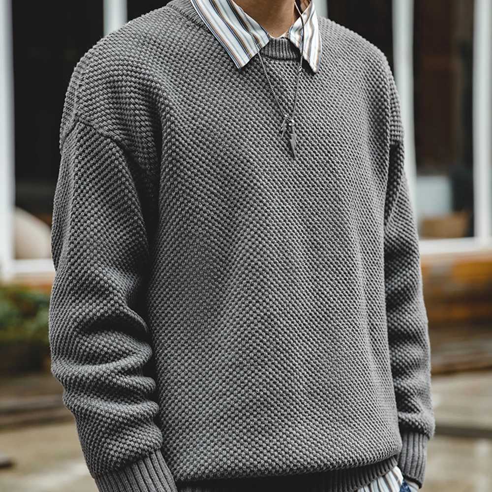 Maden Men Pullover Sweater Japan Retro Heavy Pineapple Grain Thick Oneck Knitted Oversize Harajuku Streetwear Casul SweaterZ250918