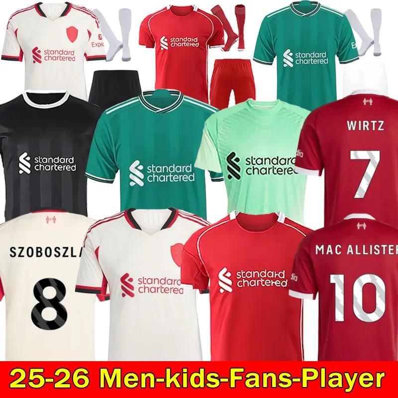 25 26 LFC Wirtz SALAH jersey Ekitike MAC ALLISTER Kerkez GAKPO DARWIN SZOBOSZLAI Jeremie Frimpong Long sleeves soccer jerseys Mens Kids Kit sock Full sets
