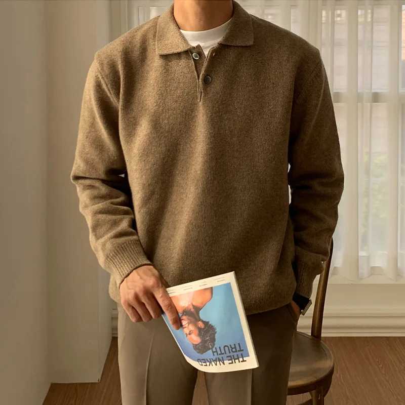 New Mens Winter Clothes Knitwear Polo Shirt Long Sleeve Buttondown Solid Color Popular Pullover Sweater M3XLZ250918