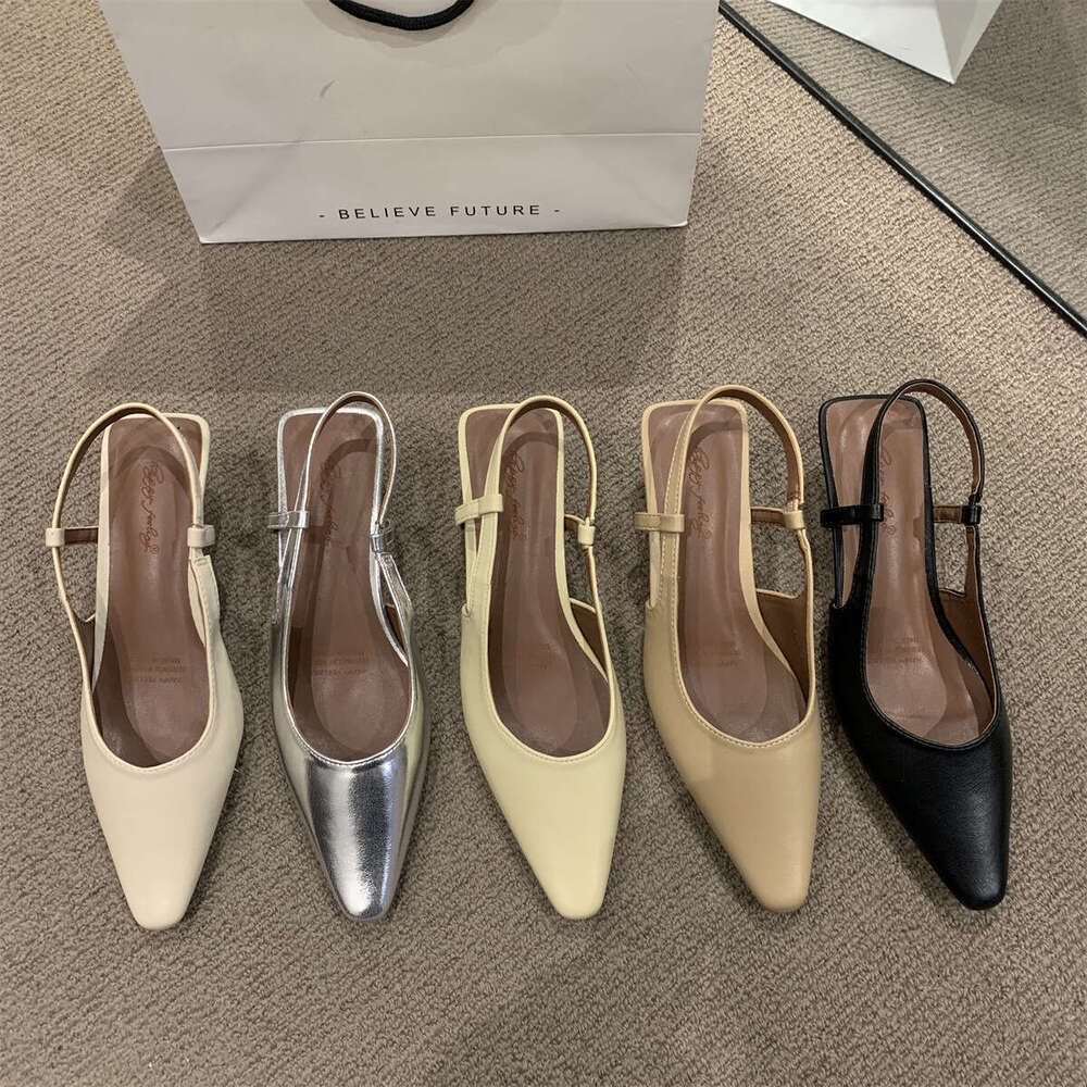 French Style High-End Sandals for Women, Outdoor Wear, 2024 Spring and Autumn New Designer Bags Pointed Toe Shallow Mouth Slip-On Elegant Single Shoes