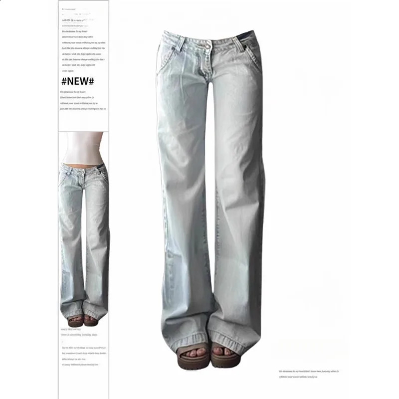 Womens High Waisted Light Colored Jeans Street Style Cool Girl Wide Leg Baggy Pants Female Casual Thin Denim Trousers Z260313