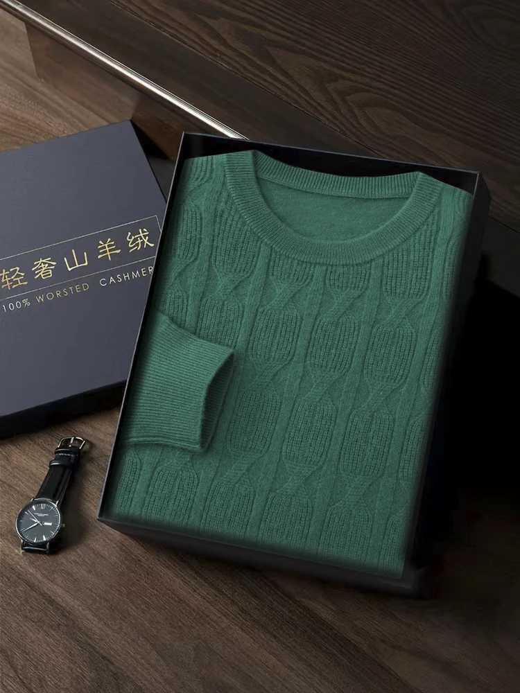 Classical 100 Pure Cashmere Sweater Mens Round Neck Pullover Casual Twisted Flower Knit Bottom Sweater Thick In Autumn WinterZ250918