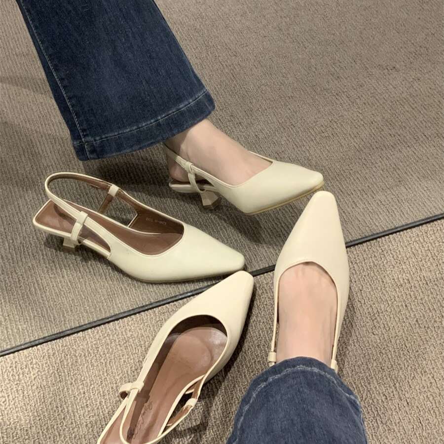 French Style High-End Sandals for Women, Outdoor Wear, 2024 Spring and Autumn New Designer Bags Pointed Toe Shallow Mouth Slip-On Elegant Single Shoes