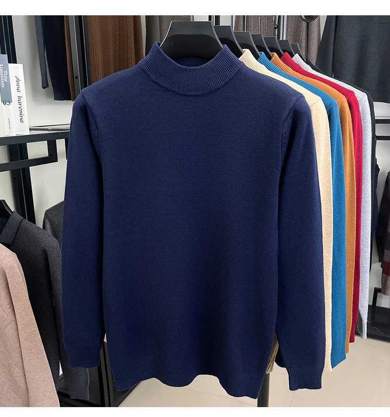 Spring and Autumn Woolen Sweater Mens Warm Half High Collar Winter Knitted Sweater Base Hooded SweaterZ250918