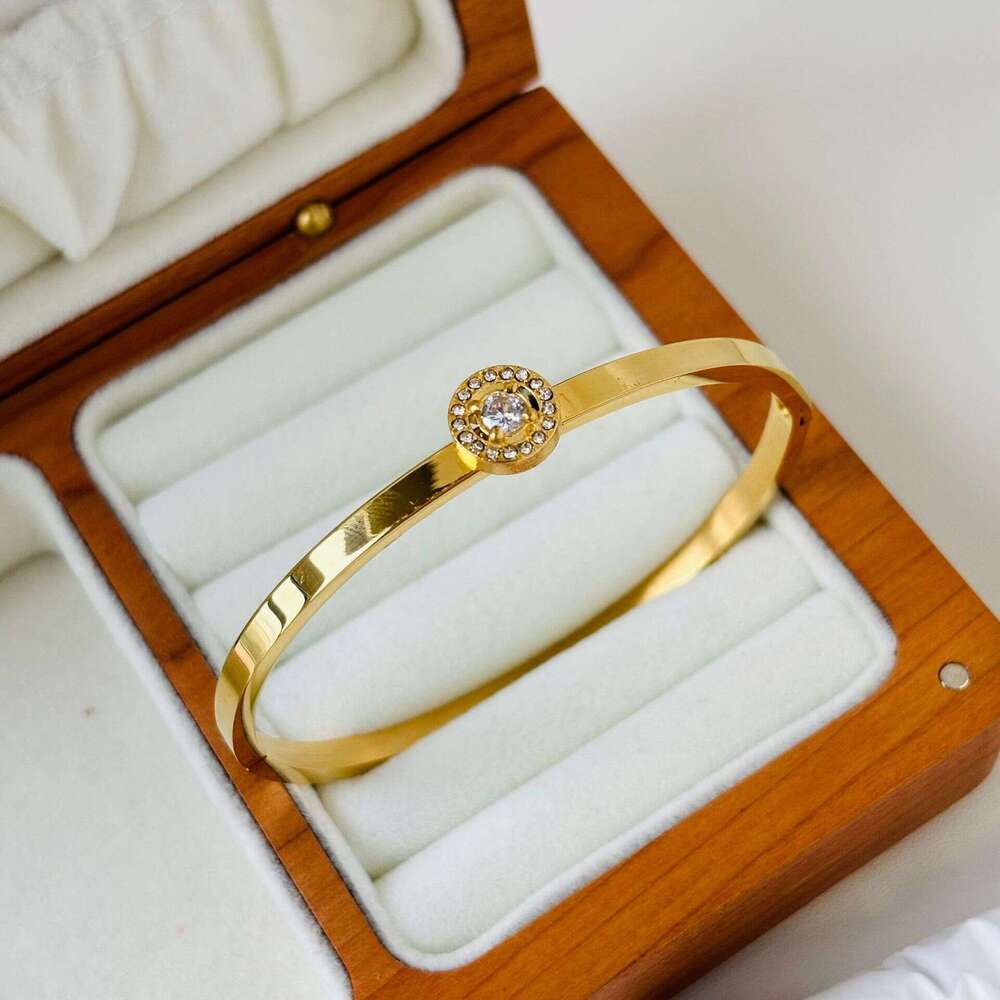 Hot Selling Stainless Steel Water Drop Zircon Round Heart Smooth Clasp Bracelet Waterproof Non-Fading Wristband ddmypluto