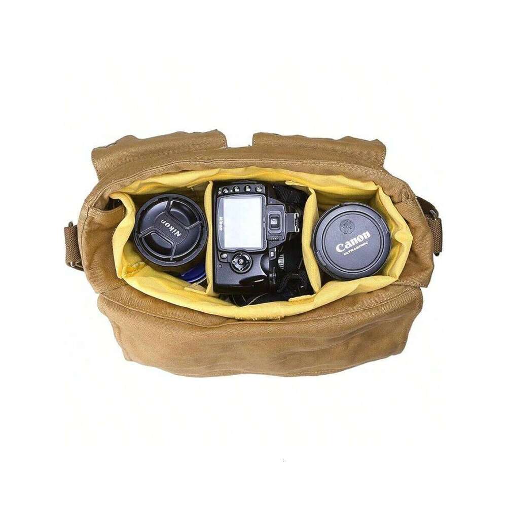 Men's Lightweight Vintage Waterproof Canvas DSLR SLR Shockproof Camera Shoulder Messenger Sling Bag