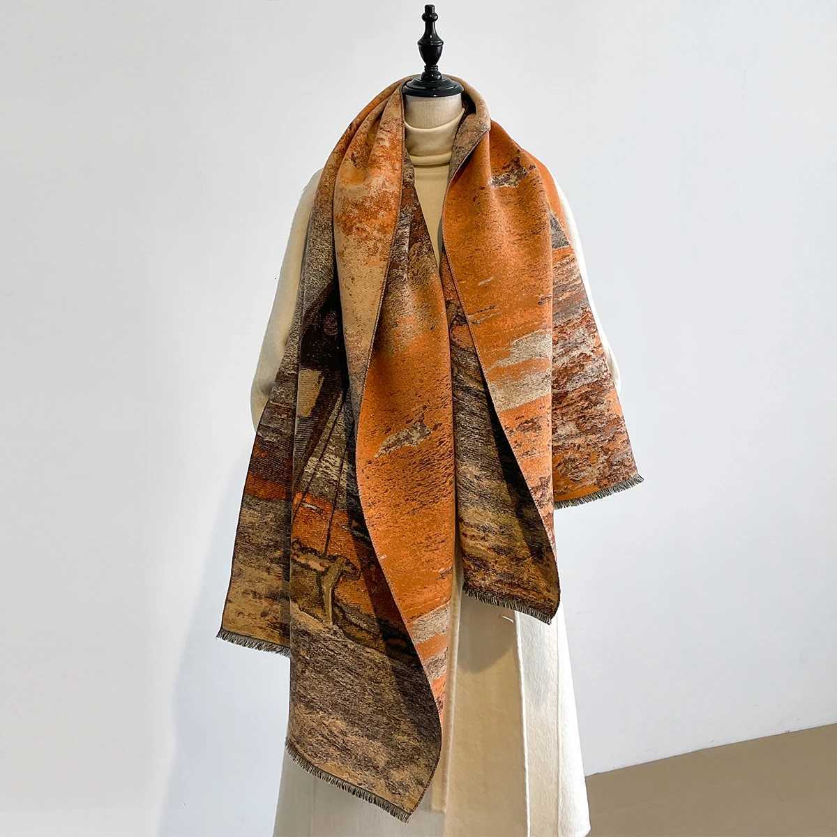 Luxury Winter Cashmere Scarf Wen Design Warm Blanket Poncho Scarves Fem Oil painting Shl Thick Foard Bufanda Y250918