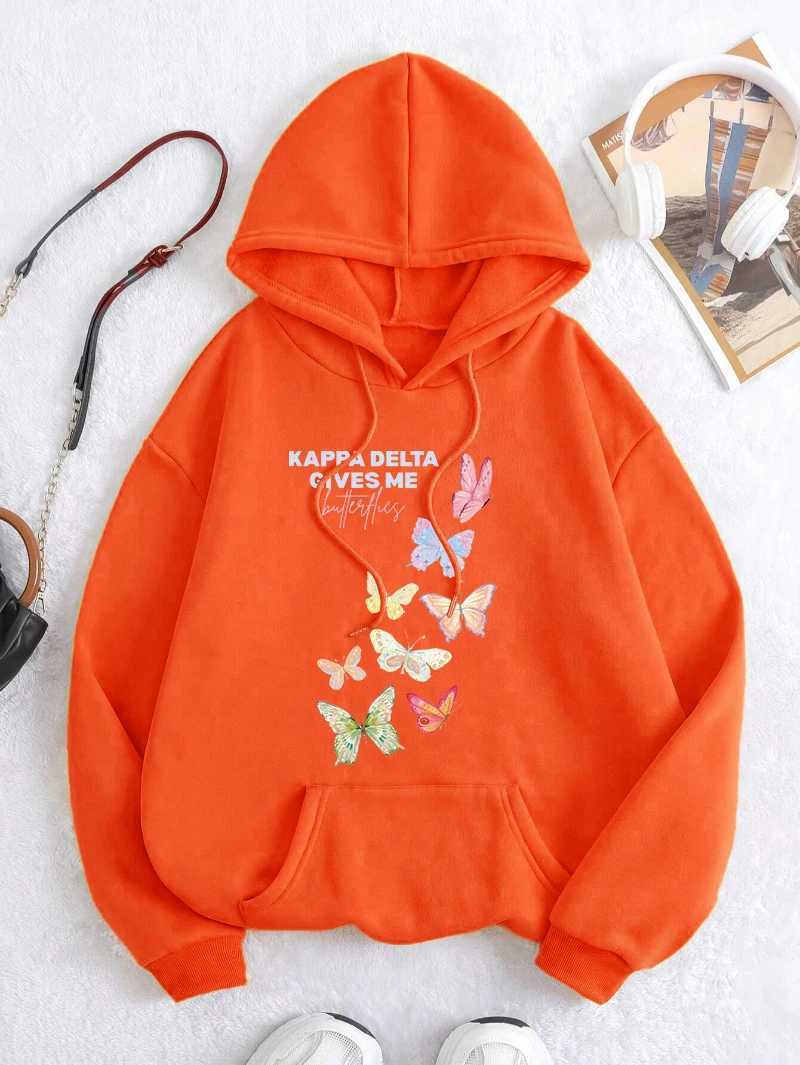 Give Me Colorful Butterflies Printing Hoody Women Casual AllMatch Hoodie Fashion Fleece Clothing Autumn Comfortable PulloverZ250918