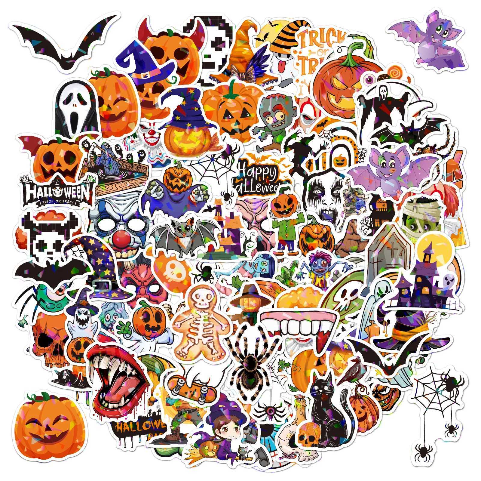 100PCS Holographic Halloween Stickers Bling Waterproof Party Decoration Favors Games Toys Gifts Party Supplies Laptop Luggage C250918