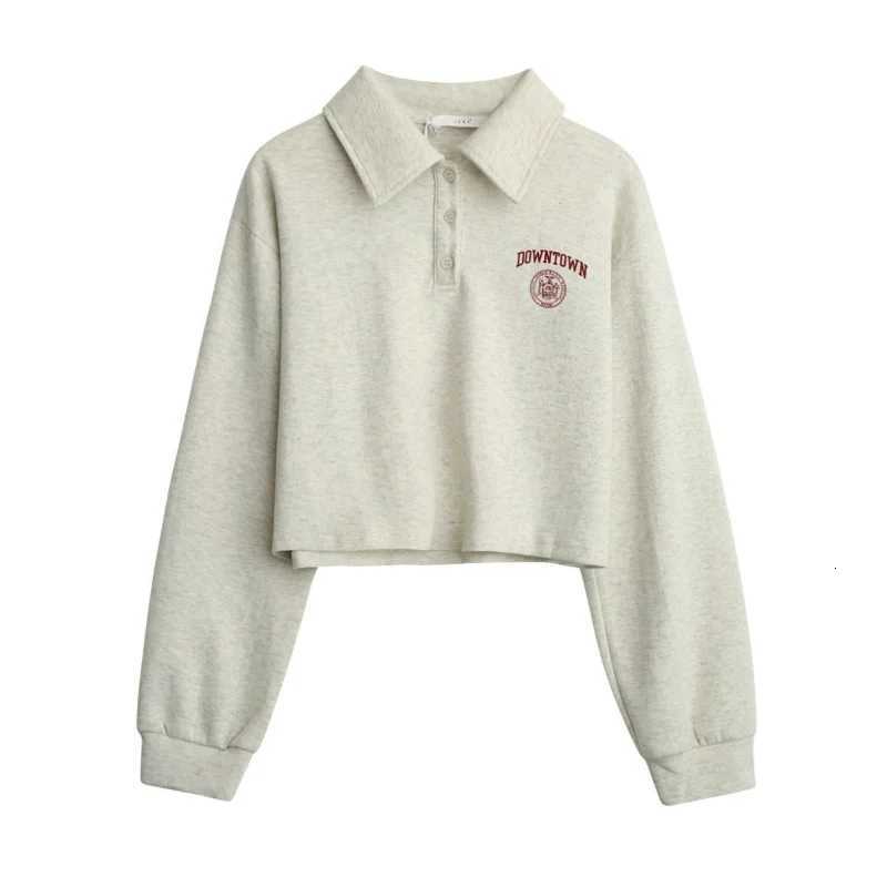 Sweatshirt Print Women Preppy Style Short Length Hoodie Long Sleeve Pullovers Button American Casual Spring Loose SudaderasZ250918