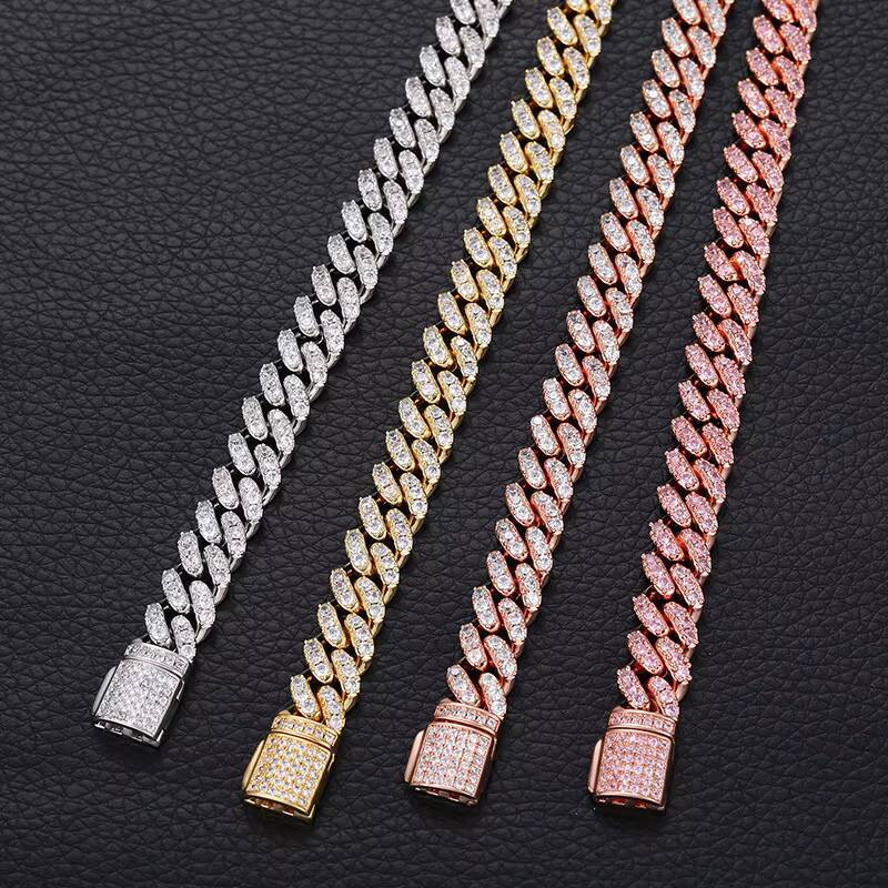 Men Jewelry 8MM VVS Moissanite 18K Gold Plated Cuban Link Chain Hip Hop 925 Silver Iced Out Diamond Miami Cuban Link Necklace