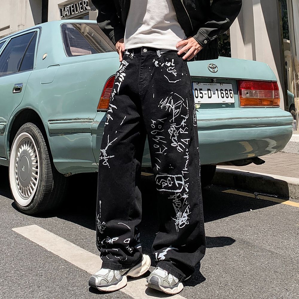 Men's Jeans Men's Autumn New Arrival American Streetwear - Loose Straight Cool Color - Splashed Trousers