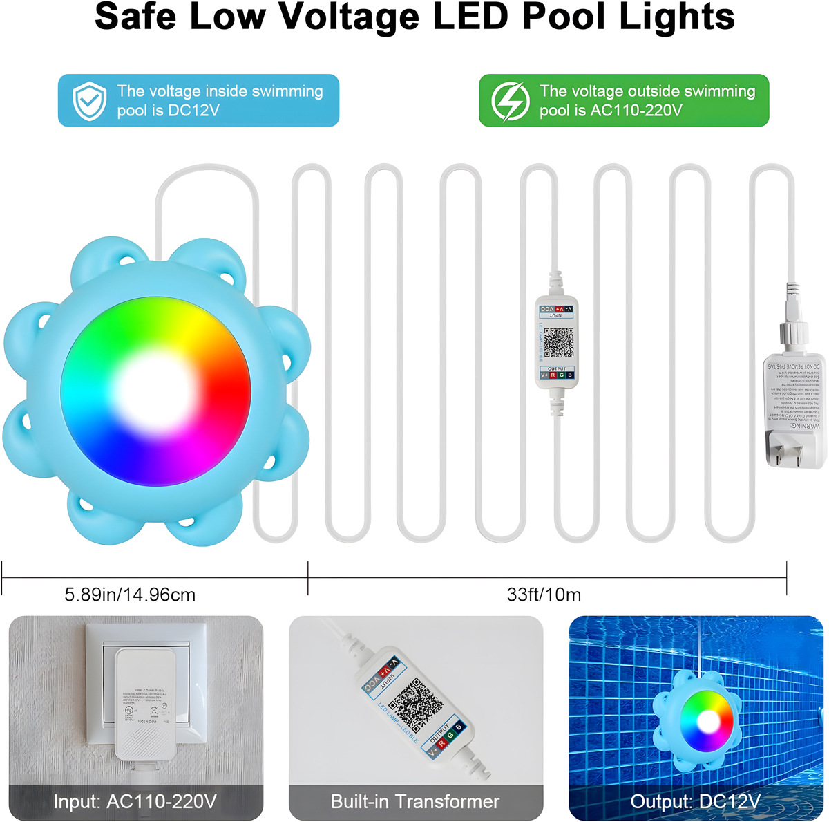 Bluetooth-Controlled RGB Underwater Lighting for Swimming Pools - Individual Light Units-HCP157