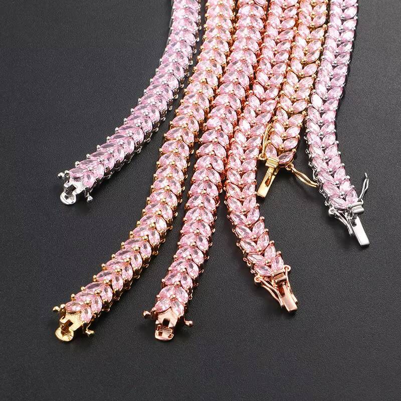 2020 New Design 8mm Hip Hop Pink Tennis Chain AAA Moissanite Tennis Necklace for Women and Men