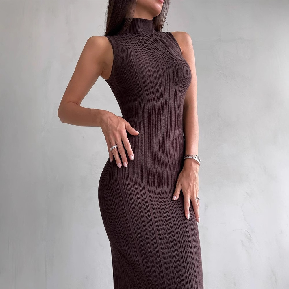 412 beautiful knitted high collar sleeveless tight skirt spring and summer new mid-length skirt elegant French style