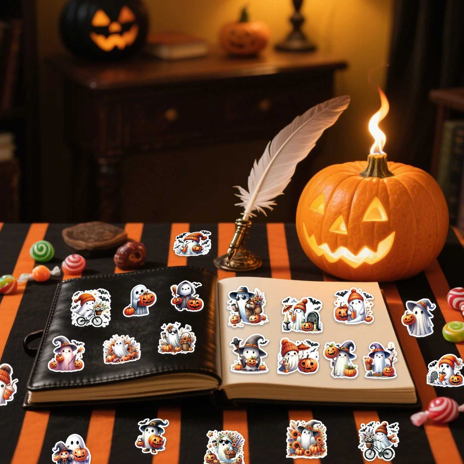 50PCS Halloween Pumpkin Ghost Stickers For Junk Journal Phone Laptop Water Bottle Decoration Sticker Toy Scrapbooking Supplies C250918