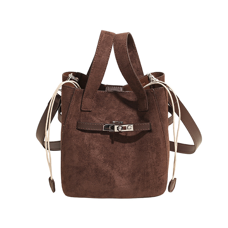 Designer bag free shipping New suede bucket bag with large capacity for commuting to work single shoulder cross body bag black red brown coffee