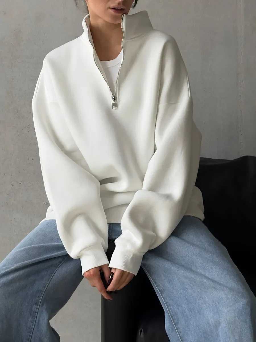 American Retro Half Zipper Alphabet Patch Long Sleeve Hoodie for Womens Outdressing Fashion Trendy Brand Top Womens ClothingZ250918