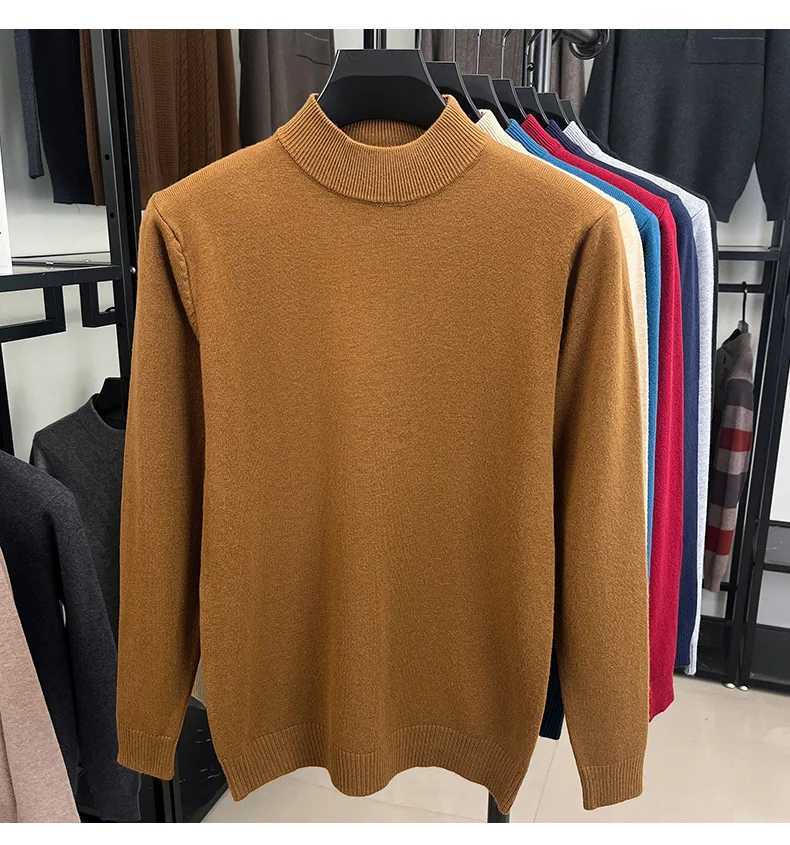 Spring and Autumn Woolen Sweater Mens Warm Half High Collar Winter Knitted Sweater Base Hooded SweaterZ250918