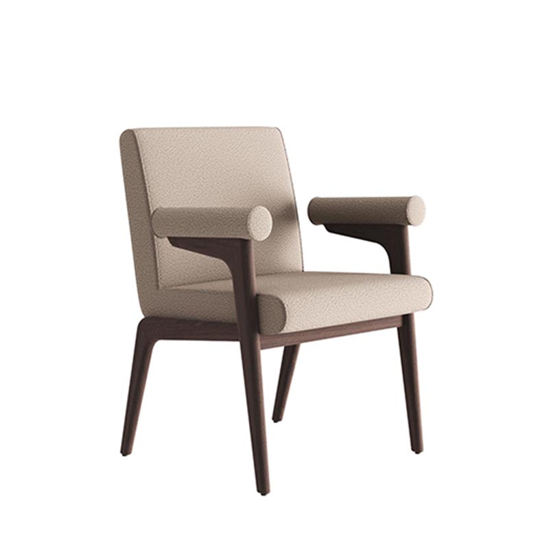 Living Room Furniture Modern Antelope - inspired Beige Fabric Dining Chair with Wooden Frame