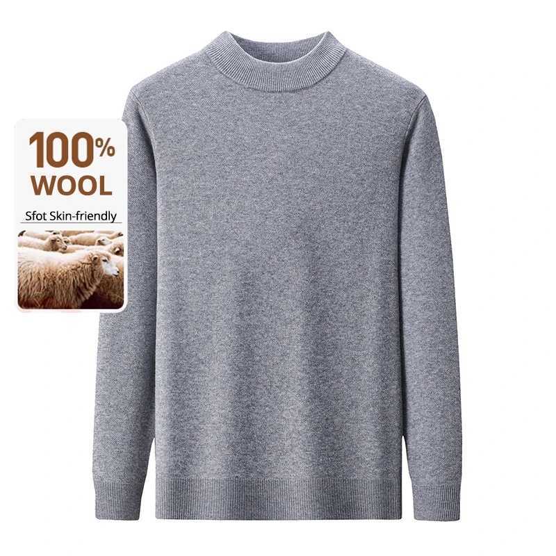 High End 100 Wool Thick New Autum Winter Fashion Brand Pullover Knit Half Turtleneck Business Sweater Casual Men ClothingZ250918