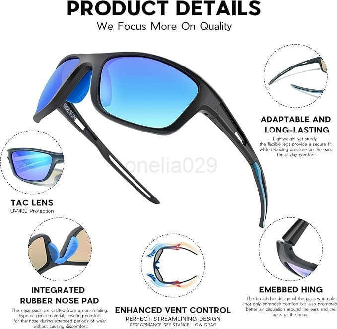Sports Polarized Sunglasses for Men Woman Wrap Around Sun Glasses UV Protection for Running Cycling Fishing Driving W250918