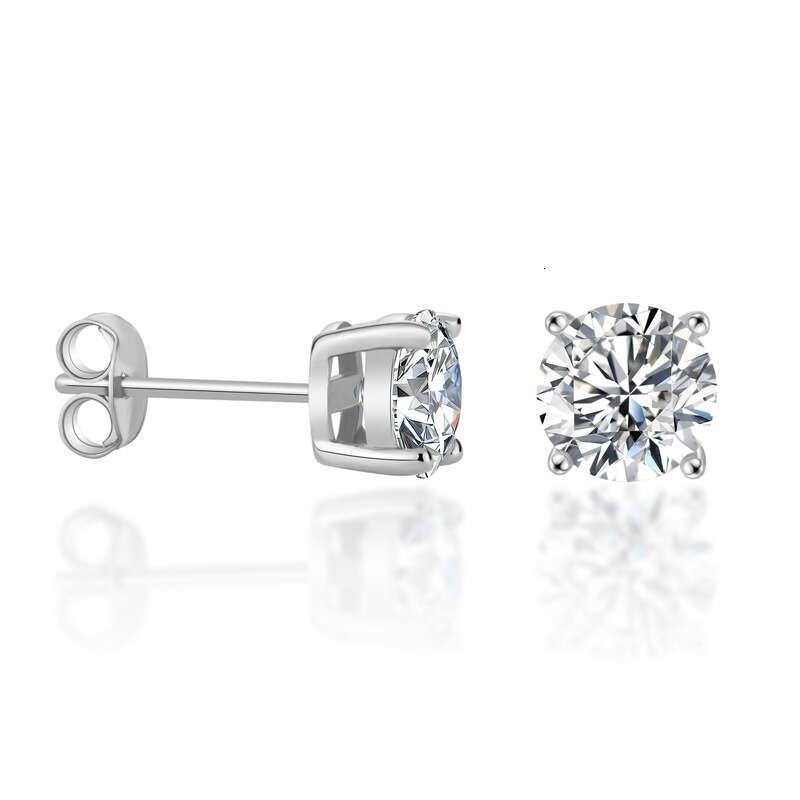 Moissanite Classic Four-Prong Earrings S Jewelry TikTok 1ct Pure Sier High-End Mini Women