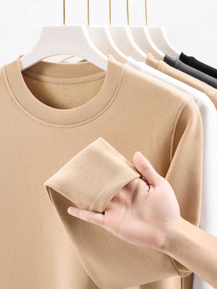 Winter New Arrival 280g Heavyweight Long-Sleeve T-Shirt: Unisex Casual Style, Versatile Wear, Fleece-Lined Sweatshirt for Layering-1108T