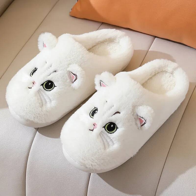 Winter Home Women Shoes Cute Cartoon Cat Slippers Men Warm Plush Slides Indoor Bedroom Non-Slip Floor Slipper ddmymonkey ddmymonkey