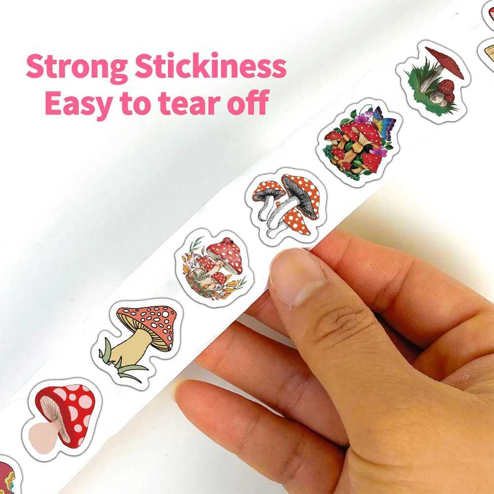 500PCS Colorful Dreamy Mushroom Roll Sticker Pattern Bookkeeping Material Adhesive Sealing Sticker Decorative Sticker C250918