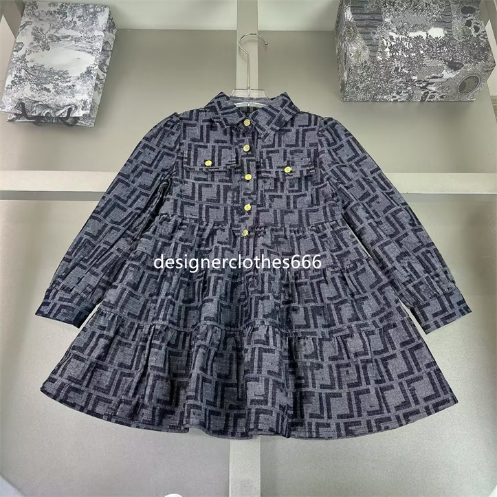 Designer Fashion Baby Girl dress Spring Fall Children's Short sleeve dress lapel girl skirt Children's clothing size 90cm-160cm v7