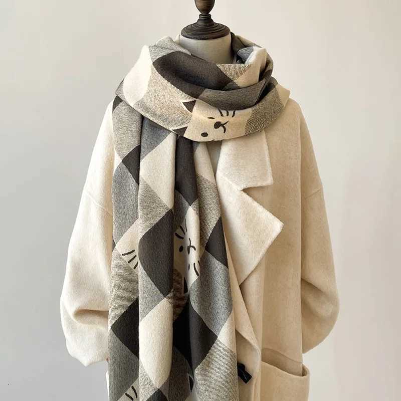 2025 Luxury Cat Print Scarf for Wen Warmer Winter Cashmere Scarves Shls Fem Thick Blanket Wrs Foard Y250918