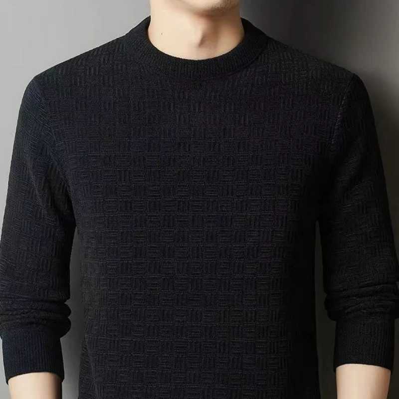 Autumn Winter New Men Plush Sweater Underlay Solid Round NeCK Screw THread THiCKened Warm Casual Pullover Knitted TopZ250918
