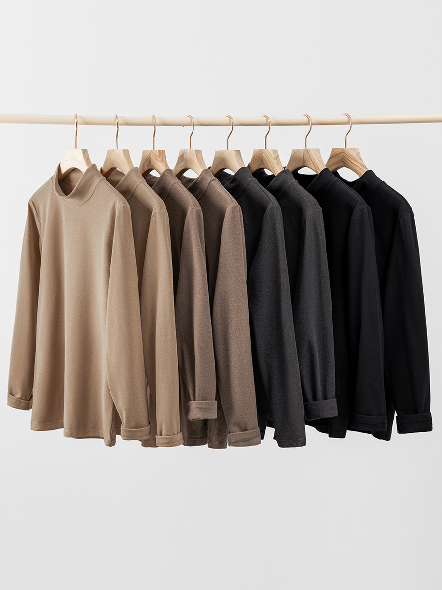 Unisex 285g Double-Sided Fleece Turtleneck Tee - Elastic, Warm Inner Wear for Men, Women & Teens (Autumn/Winter)-12DR