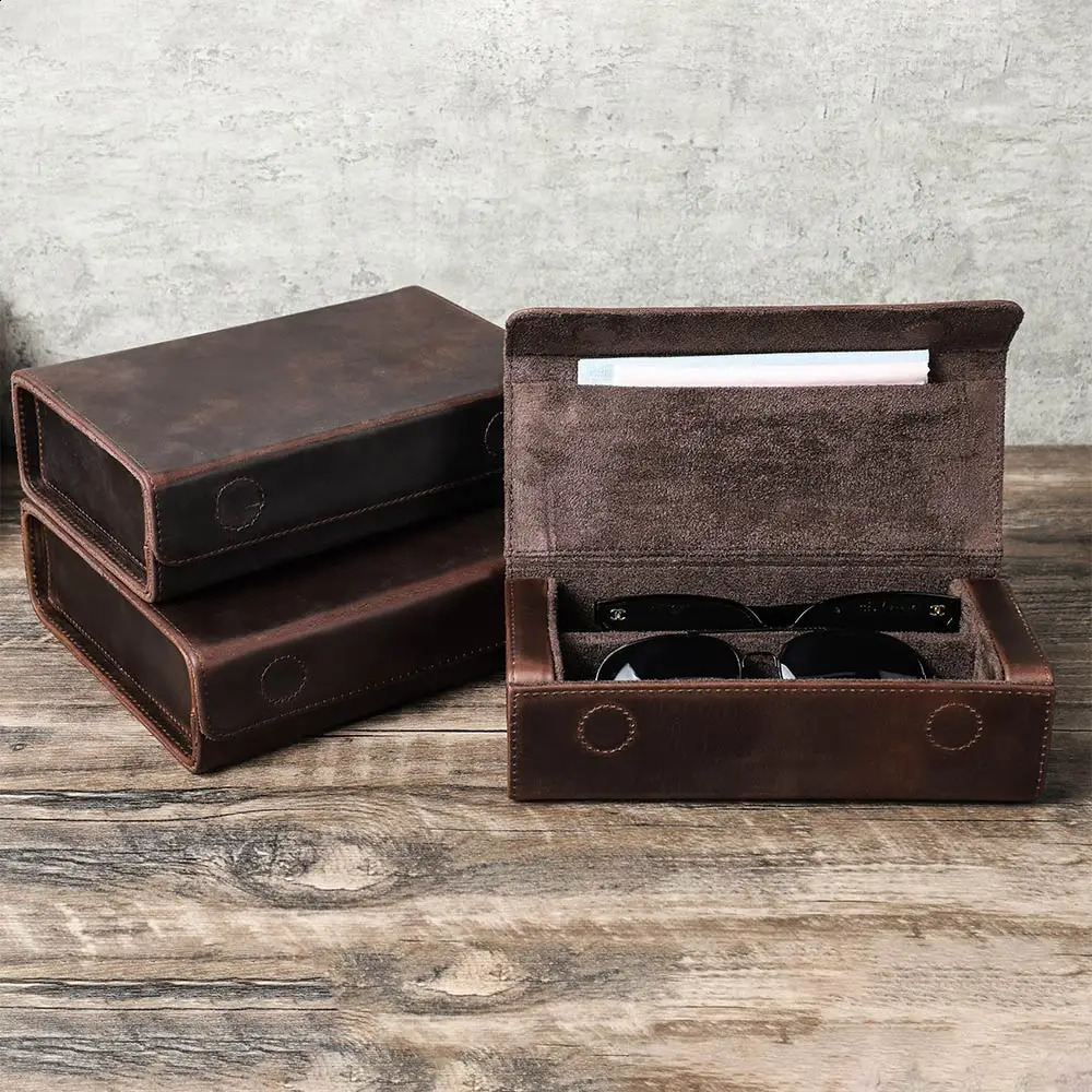 Retro Genuine Leather 23468 Grids Eyeglasses Storage Box Sunglasses Glasses Display Case Family Travel Organizer 250918