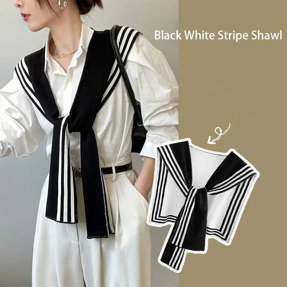 Simple Blouse Shoders Fake Collar Knitted Shl Sunscreen Ce Black White Stripe Scarf Korean Style Cloak Wool Scarves Wen Y250918