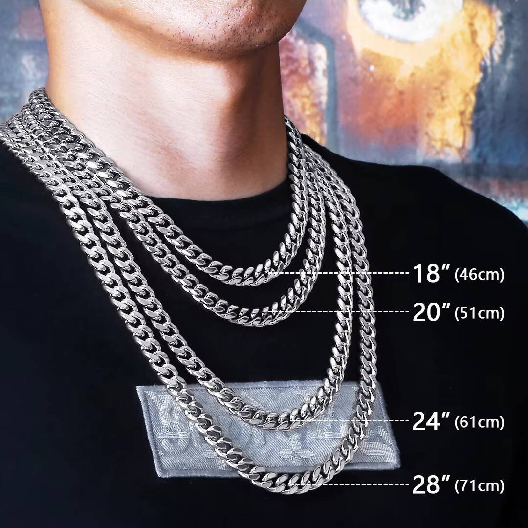 KRKC Custom Cuban Chain Set 14K Gold Plated High Quality Jewelry 10mm Hip Hop Black Rainbow Stainless Steel Cuban Link Necklace
