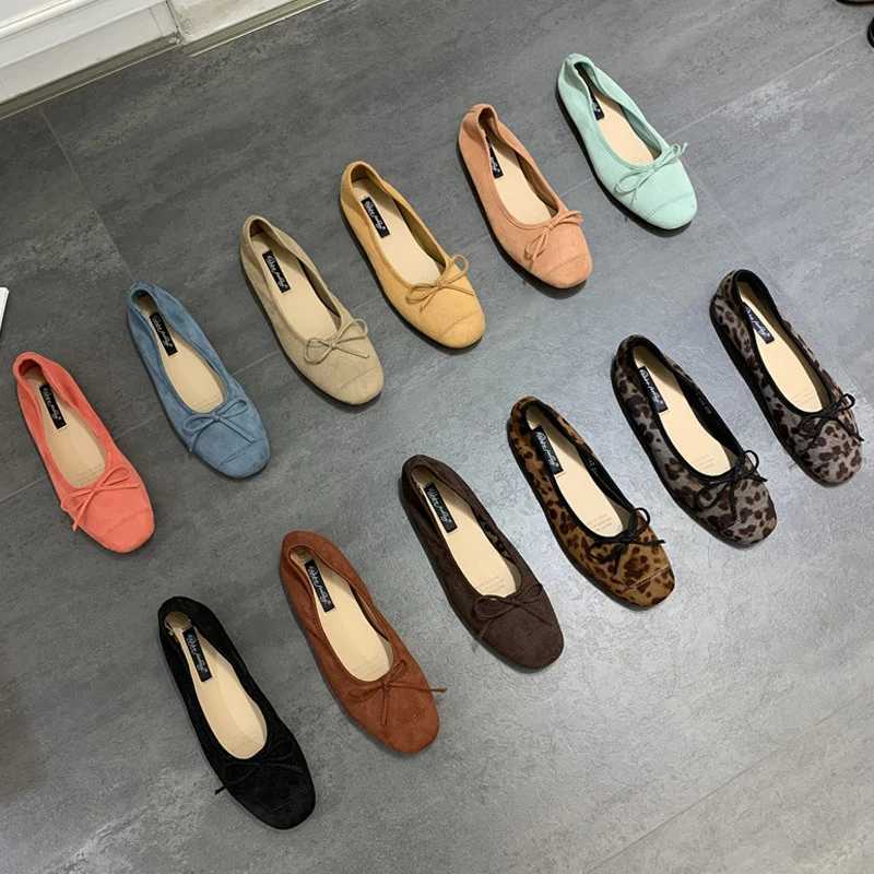 2025 Soft Sole Leopard Shoes Woman Bowtie Flock Ballet Flats Barefoot Loafers Ladies Daily Mocassines Slip On Dress Office Shoes W250918