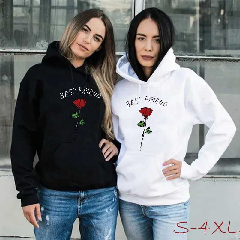 Funny Rose Print Hoodie Best Friends Hoodie Womens Casual Pullover HoodieZ250918