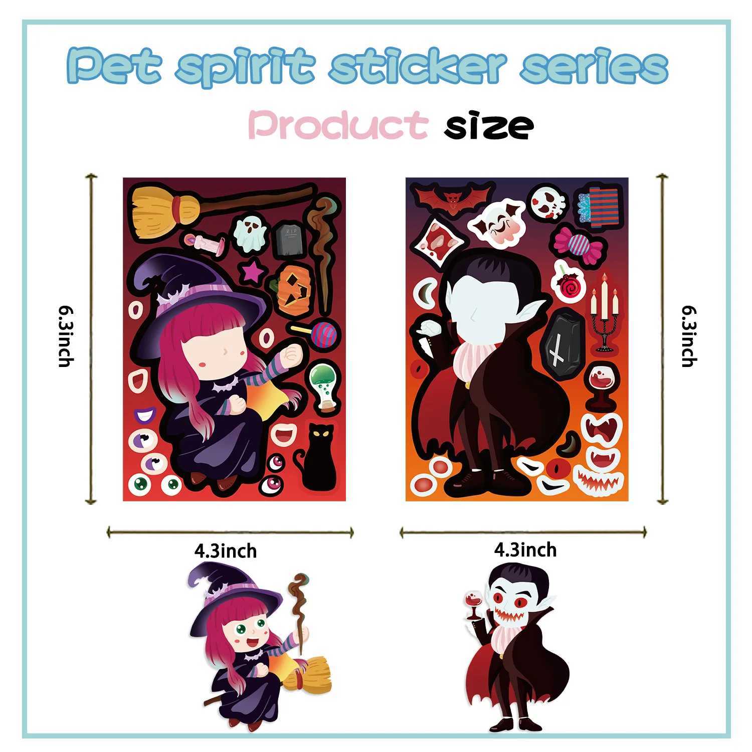 8Sheets Cartoon Halloween Party Puzzle Stickers MakeAFace DIY Assembly Childrens Puzzle Account Material Waterproof Stickers C250918