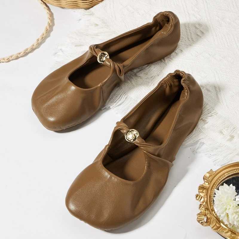 Comfort Soft Leather Ballet Flats Women Fashion Metal Decoration Mary Jane Shoes Casual Light Loafers Elegant Shallow Party Shoe W250918