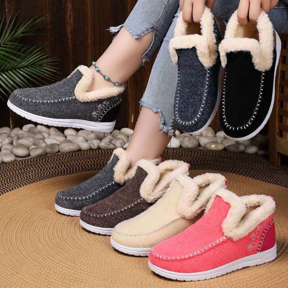 Winter with Fleece Lining, Thickened Cotton Shoes for Women, Cold-Proof Free shipping new and Warm Snow Boots, Slip-On Fashion Short Boots