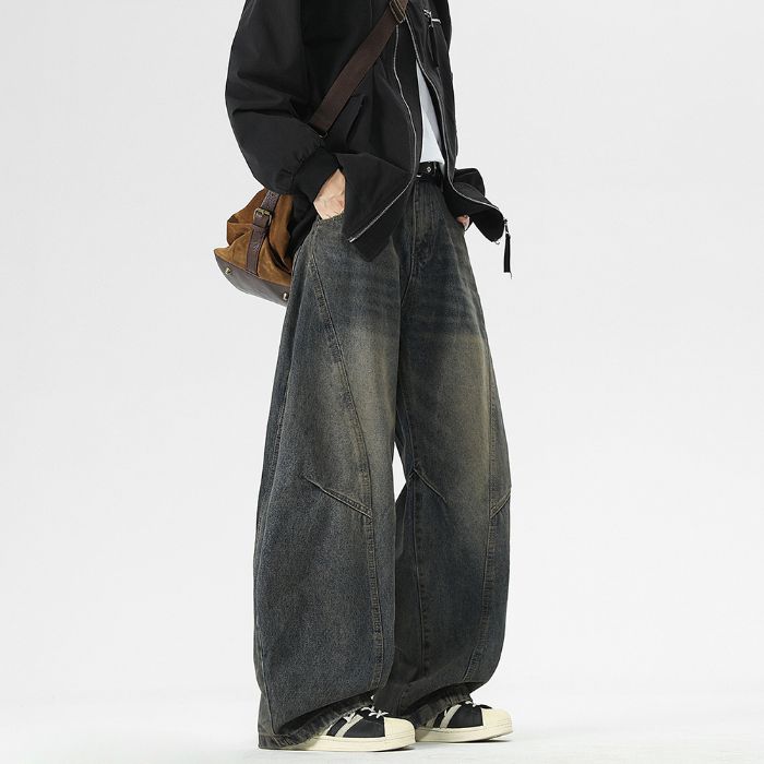 Men's Jeans Unisex Retro Blue Loose Wide Sickle - Cut Jeans with Drape - Cool and Relaxed Style