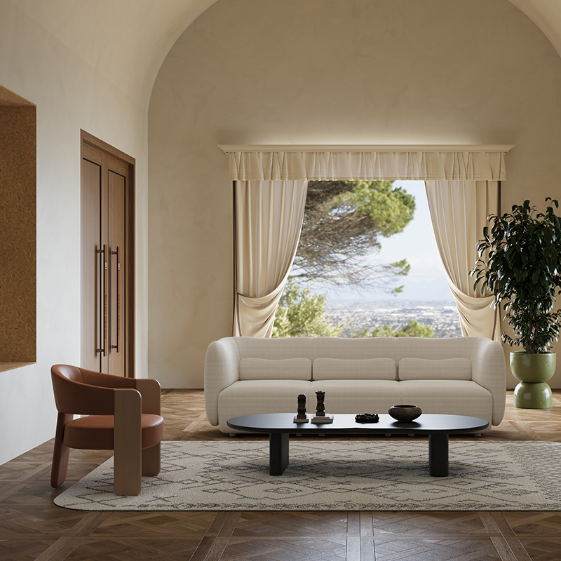 Living Room Furniture Modern Ice - Cream Inspired Tan Leather & Wood Lounge Chair for Living Room Decor