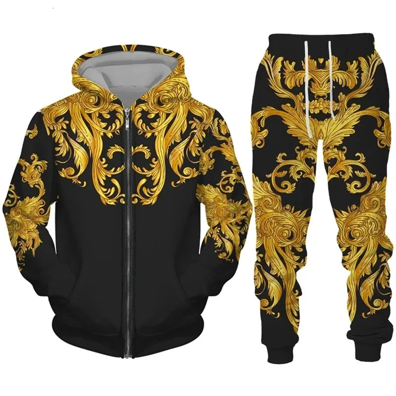 Tracksuit For Men 3D Bandanna Printed Zip Hoodie Pants Suit Cool Men 2 Pcs Sportwear Casual Hoodies Set Autumn Mens Clothing 250917